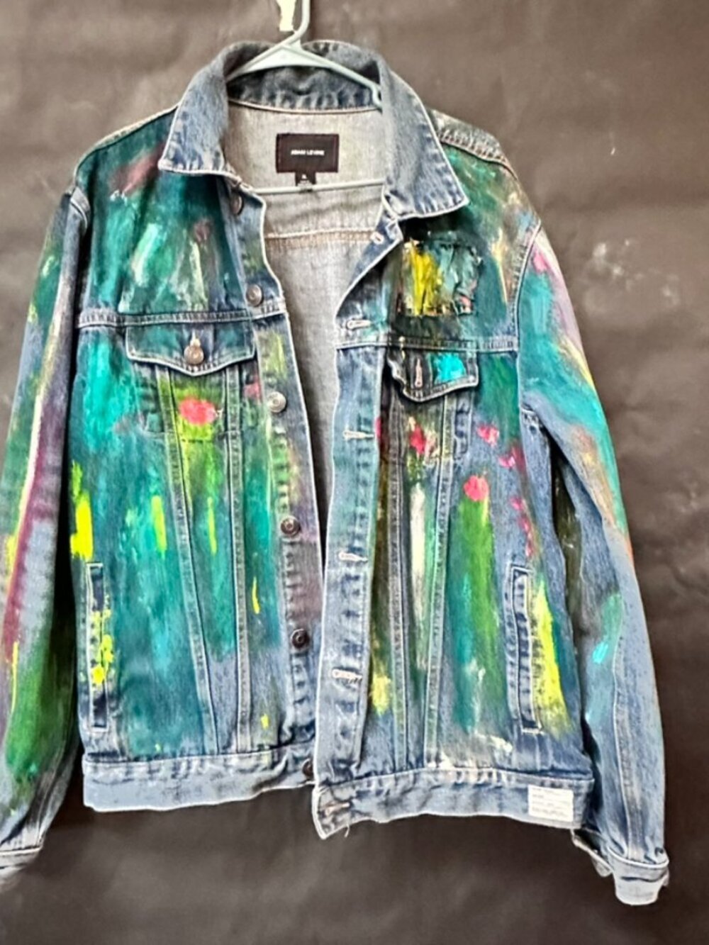 Adam Levine Denim Jacket Size Extra Large Xl Hand Painted Jeans Abstract Art - Picture 8 of 12